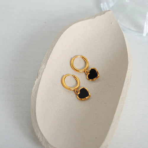 Chic Black Heart-Shaped Gold Earrings