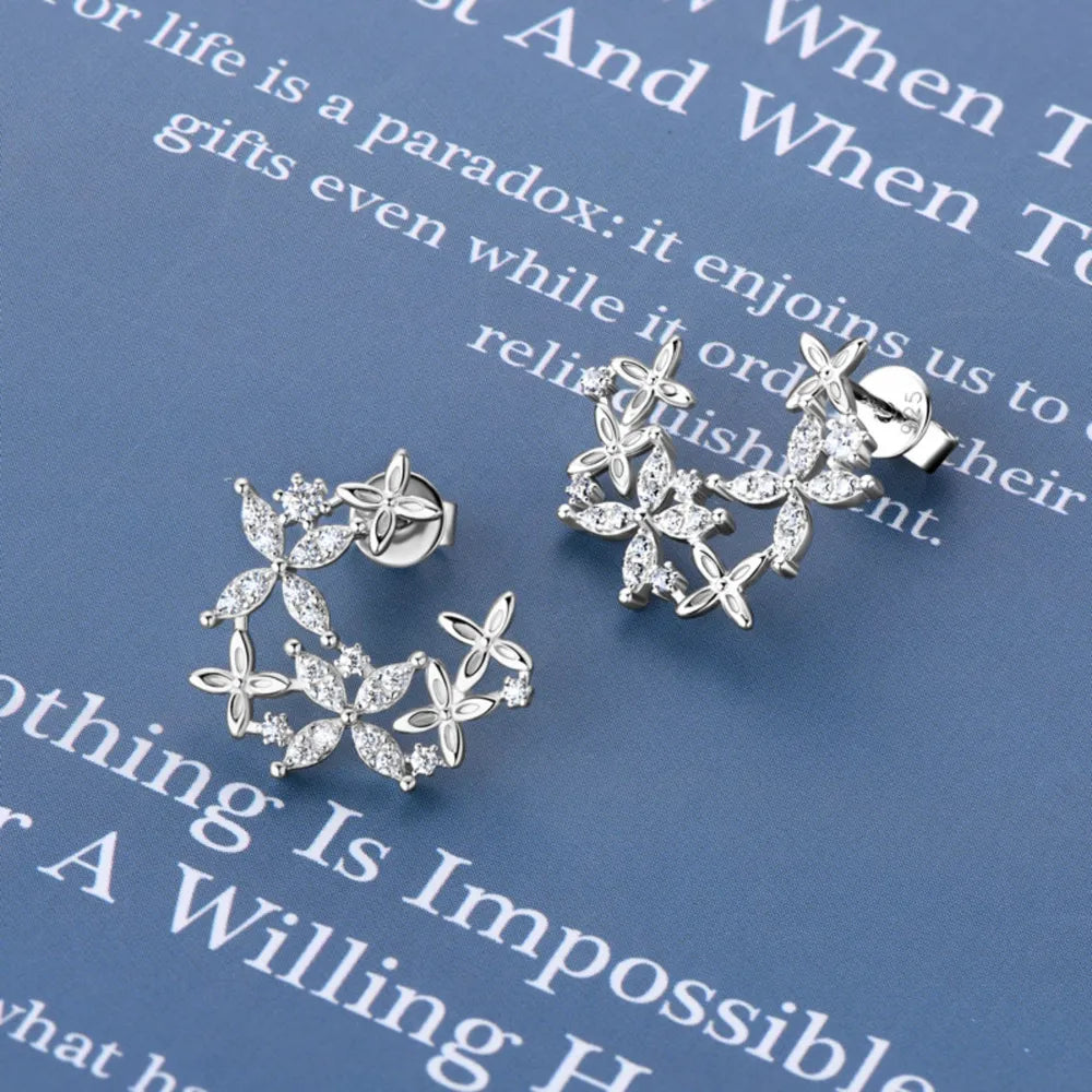 Sparkling Crystal Flower Stud Earrings