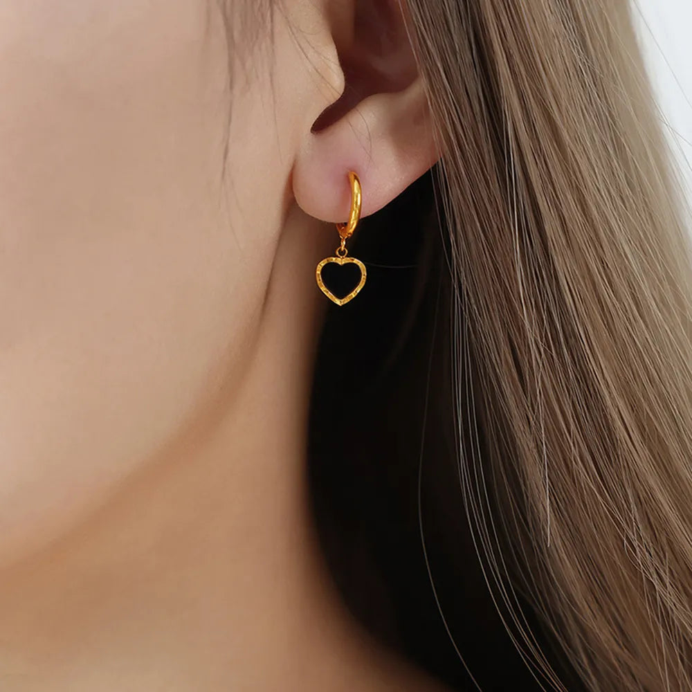 Chic Black Heart-Shaped Gold Earrings