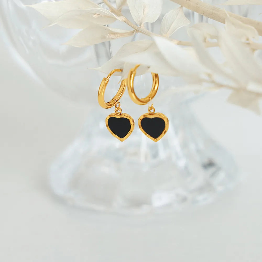Chic Black Heart-Shaped Gold Earrings