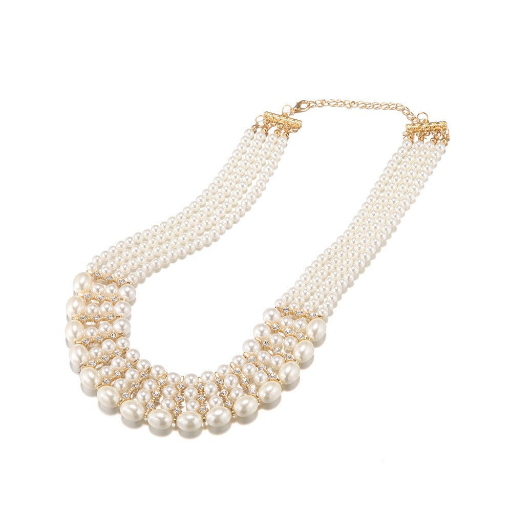 Imitation Pearl Necklace Set Multi layer Bead Necklace Ear Jewelry