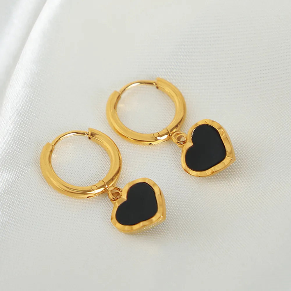 Chic Black Heart-Shaped Gold Earrings