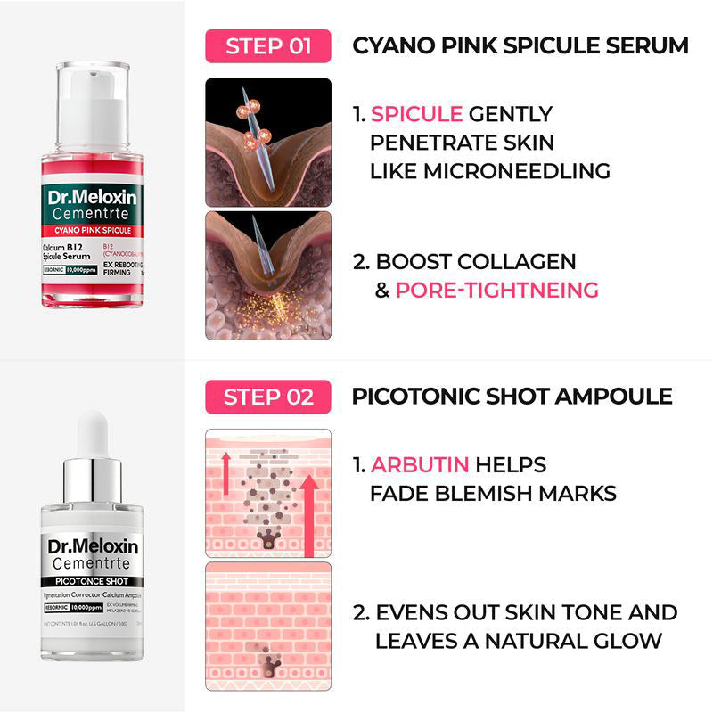 💥Shrinks Pores & Fades Blemish Marks in 2 Weeks | Cyano Pink Spicule Serum+ Picotonic Shot Ampoule