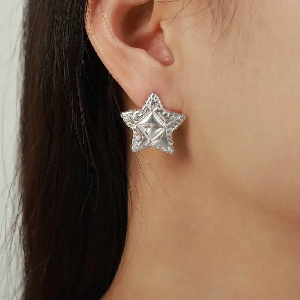 Minimalist and Personalized Geometric Jewelry Texture Lace Pentagram Design Titanium Steel Earrings