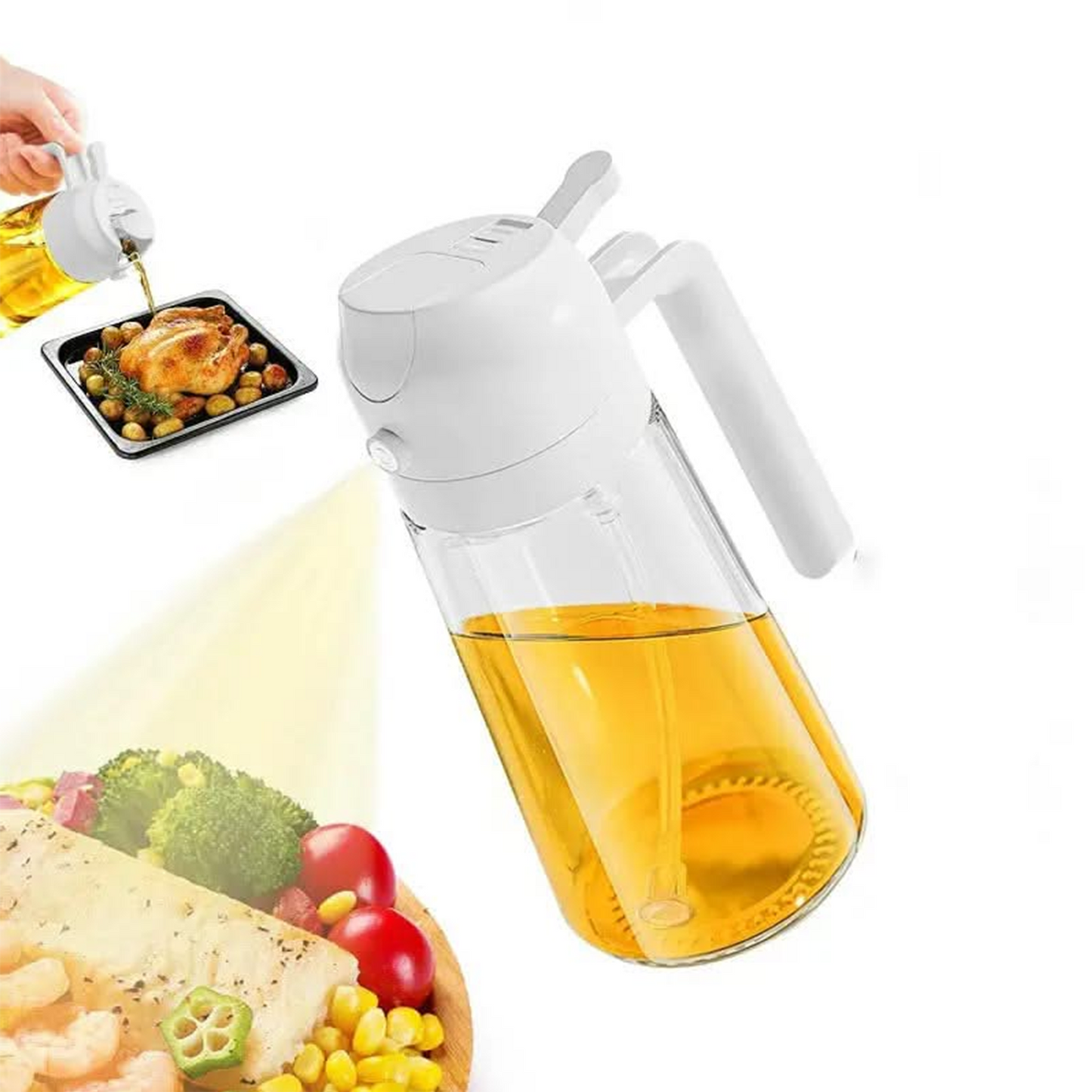 2-in-1 Oil Dispenser & Sprayer - 16oz Glass Bottle with Fine Mist Spray for Olive Oil, Soy Sauce, Vinegar, Air Fryers, Grilling, Roasting, Salads, Baking & More (Non-Aerosol, Healthy Cooking Tool)