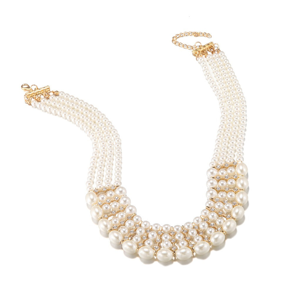 Imitation Pearl Necklace Set Multi layer Bead Necklace Ear Jewelry