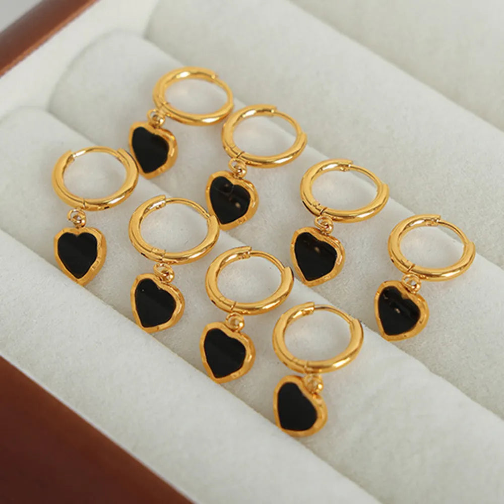 Chic Black Heart-Shaped Gold Earrings
