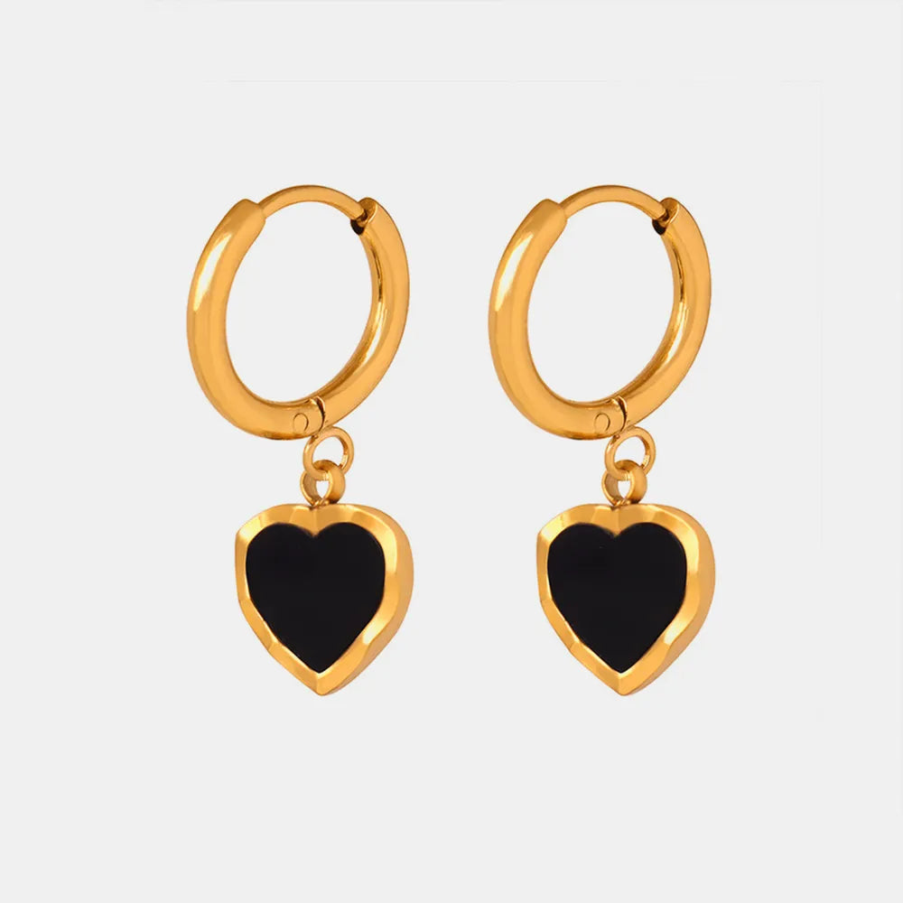 Chic Black Heart-Shaped Gold Earrings