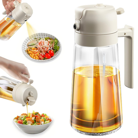 2-in-1 Oil Dispenser & Sprayer - 16oz Glass Bottle with Fine Mist Spray for Olive Oil, Soy Sauce, Vinegar, Air Fryers, Grilling, Roasting, Salads, Baking & More (Non-Aerosol, Healthy Cooking Tool)