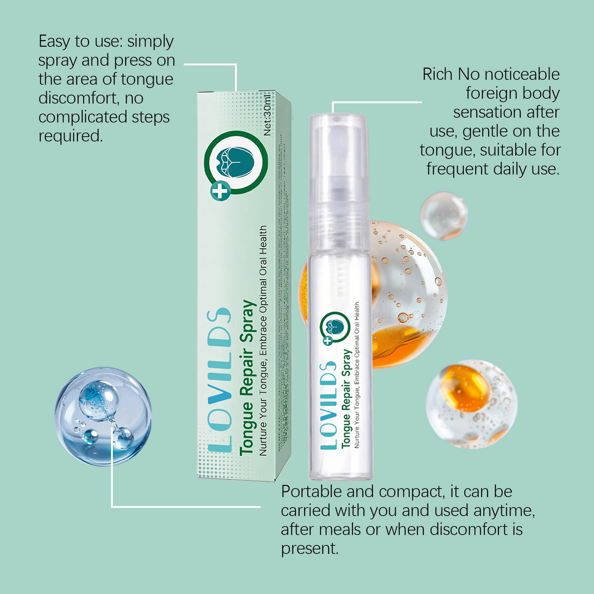 LOVILDS™ 𝙏𝙊𝙉𝙂𝙐𝙀 𝙍𝙀𝙋𝘼𝙄𝙍 𝑺𝒑𝒓𝒂𝒚 –🌈 Fix White Tongue & Bad Breath | Made in USA