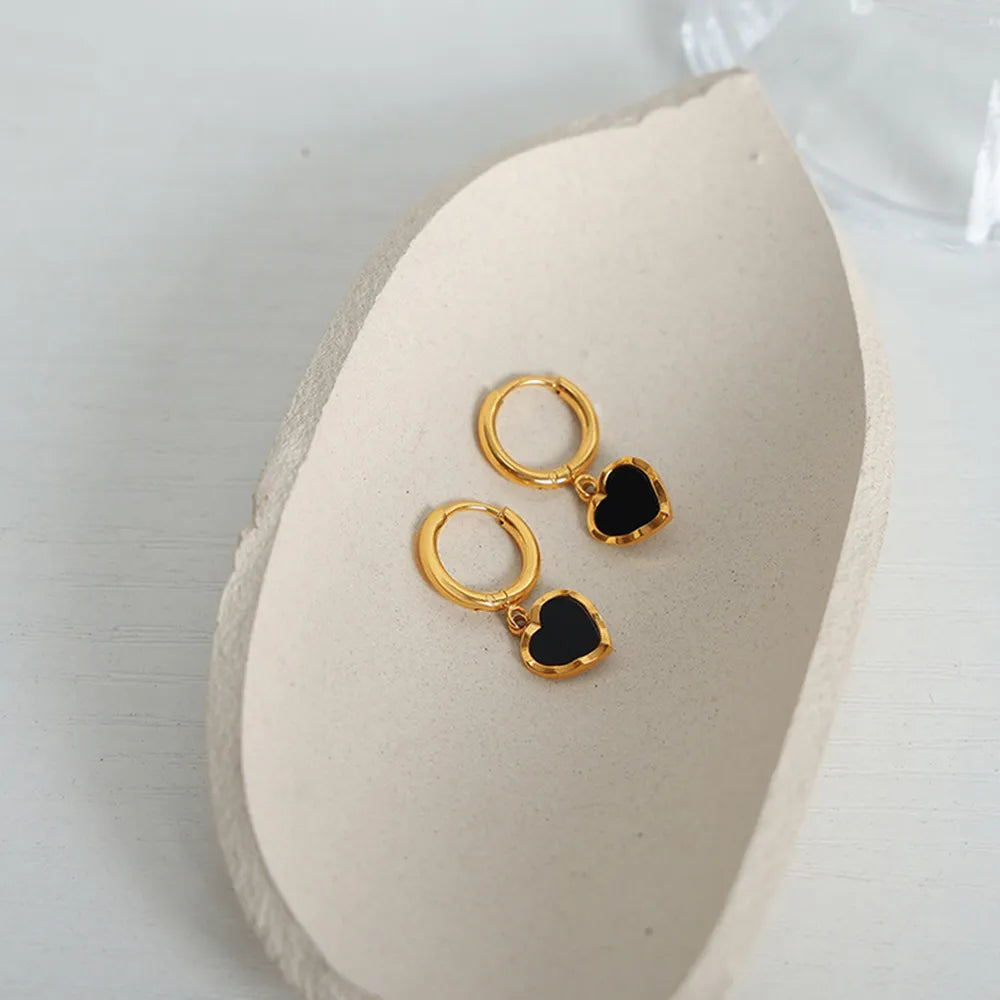 Chic Black Heart-Shaped Gold Earrings