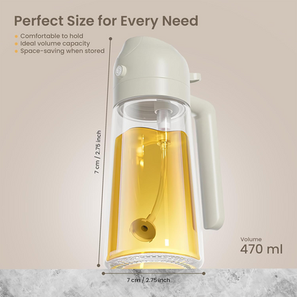 2-in-1 Oil Dispenser & Sprayer - 16oz Glass Bottle with Fine Mist Spray for Olive Oil, Soy Sauce, Vinegar, Air Fryers, Grilling, Roasting, Salads, Baking & More (Non-Aerosol, Healthy Cooking Tool)