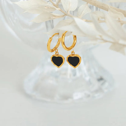 Chic Black Heart-Shaped Gold Earrings