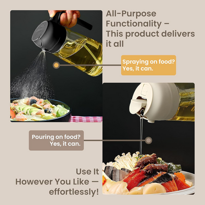 2-in-1 Oil Dispenser & Sprayer - 16oz Glass Bottle with Fine Mist Spray for Olive Oil, Soy Sauce, Vinegar, Air Fryers, Grilling, Roasting, Salads, Baking & More (Non-Aerosol, Healthy Cooking Tool)