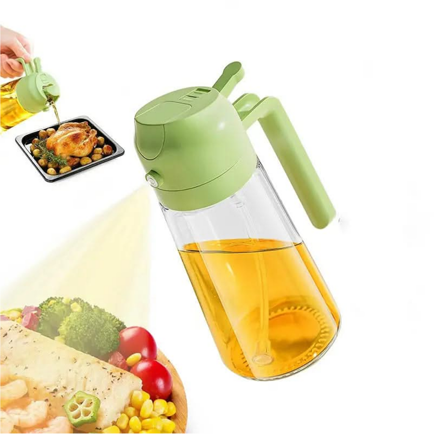 2-in-1 Oil Dispenser & Sprayer - 16oz Glass Bottle with Fine Mist Spray for Olive Oil, Soy Sauce, Vinegar, Air Fryers, Grilling, Roasting, Salads, Baking & More (Non-Aerosol, Healthy Cooking Tool)