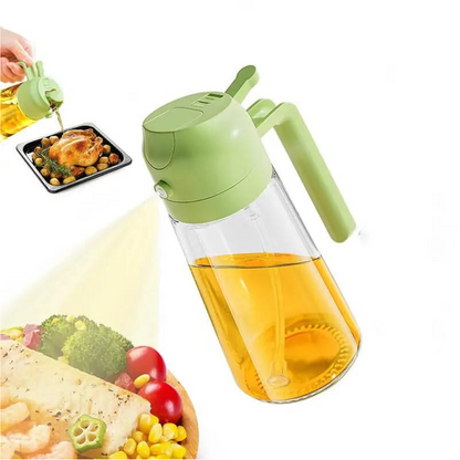 2-in-1 Oil Dispenser & Sprayer - 16oz Glass Bottle with Fine Mist Spray for Olive Oil, Soy Sauce, Vinegar, Air Fryers, Grilling, Roasting, Salads, Baking & More (Non-Aerosol, Healthy Cooking Tool)