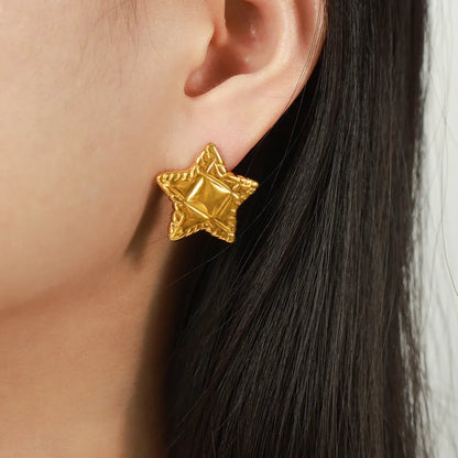 Minimalist and Personalized Geometric Jewelry Texture Lace Pentagram Design Titanium Steel Earrings