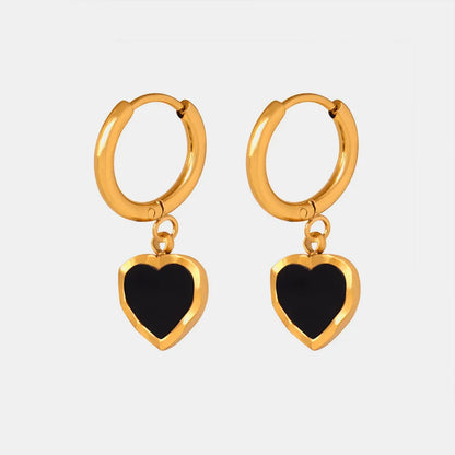 Chic Black Heart-Shaped Gold Earrings